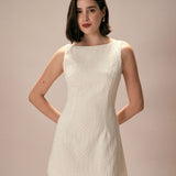 The Beige Boat Neck Textured Mini Dress