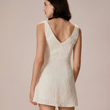 The Beige Boat Neck Textured Mini Dress