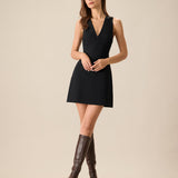 Women's Black V-Neck Sleeveless Mini Dress