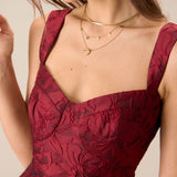 The Red Sweetheart Neck Jacquard Midi Dress