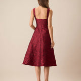 The Red Sweetheart Neck Jacquard Midi Dress