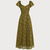 Green Sweetheart Neck Jacquard Maxi Dress