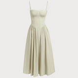 Green Square Neck Pocket Slip Midi Dress