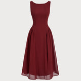 Wine Red Chiffon Sleeveless Midi Dress