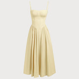 Yellow Square Neck Pocket Slip Midi Dress