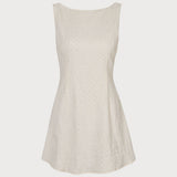 The Beige Boat Neck Textured Mini Dress