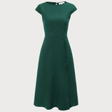 The Green Boat Neck Cutout Back Midi Dress