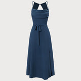 The Navy Cowl Neck Cutout Back Maxi Dress