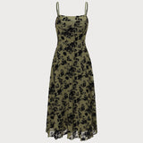 The Green Floral Burnout A-Line Slip Midi Dress