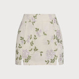 Beige Floral Straight Mini Skirt