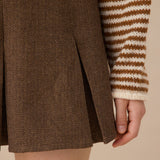 Brown Striped Pleated Mini Skirt