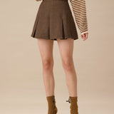 Brown Striped Pleated Mini Skirt