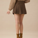 Brown Striped Pleated Mini Skirt