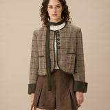 Brown Striped Pleated Mini Skirt