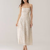 Apricot Jacquard Corset Slip Maxi Dress