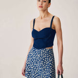 Navy Floral A-Line Mini Skirt