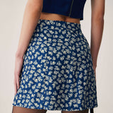 Navy Floral A-Line Mini Skirt