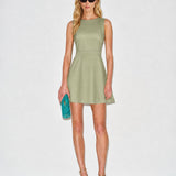 Green Boat Neck Pearl Satin Mini Dress