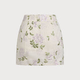 Beige Floral Straight Mini Skirt