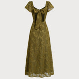 Green Sweetheart Neck Jacquard Maxi Dress