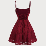 Wine Red Floral Backless Slip Mini Dress