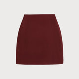 Wine Red Natural Waisted A-Line Mini Skirt