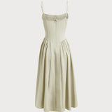 Green Square Neck Pocket Slip Midi Dress
