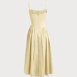Yellow Square Neck Pocket Slip Midi Dress