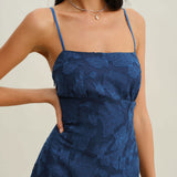 Navy Jacquard Slip Backless Maxi Dress
