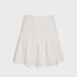 White Button Ruched Mini Skirt