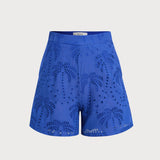 Blue Embroidery Cotton Shorts