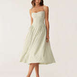 Green Square Neck Pocket Slip Midi Dress