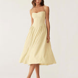 Yellow Square Neck Pocket Slip Midi Dress