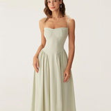 Green Square Neck Pocket Slip Midi Dress