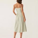Green Square Neck Pocket Slip Midi Dress