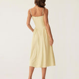 Yellow Square Neck Pocket Slip Midi Dress