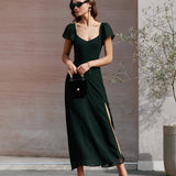 Black Sweetheart Neck Chiffon Maxi Dress