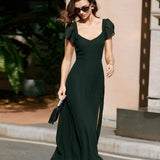 Black Sweetheart Neck Chiffon Maxi Dress