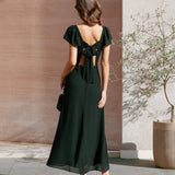 Black Sweetheart Neck Chiffon Maxi Dress
