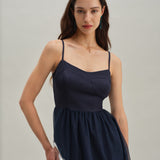 Blue Shirred Flowy Slip Maxi Dress