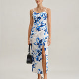 Blue Floral Bohemian Slip Maxi Dress