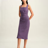 Purple Square Neck Slip Midi Dress