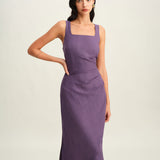 Purple Square Neck Slip Midi Dress