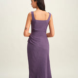 Purple Square Neck Slip Midi Dress