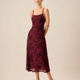 Red Floral Bodycon Slip Midi Dress