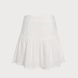 White Button Ruched Mini Skirt