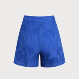 Blue Embroidery Cotton Shorts
