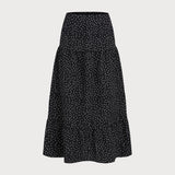 Black Polka Dot Ruched Midi Skirt