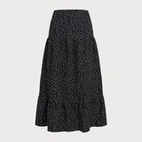 Black Polka Dot Ruched Midi Skirt
