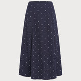 Navy Polka Dot Slit Midi Skirt